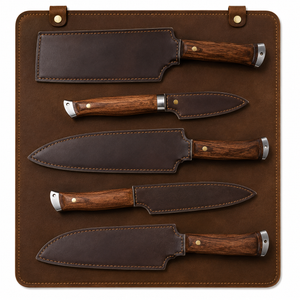 Wildrose Damascus 5-Piece Chef Knife Set with Leather Roll – Kitchen Knife Set