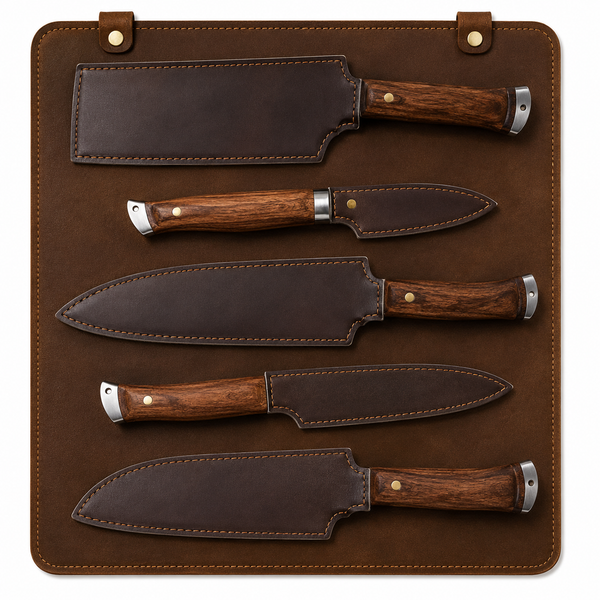 Wildrose Damascus 5-Piece Chef Knife Set with Leather Roll – Kitchen Knife Set