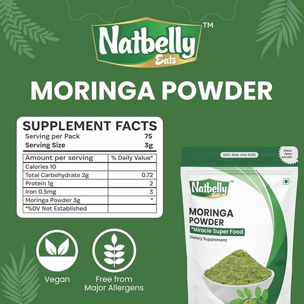 100% Raw and Natural Moringa Leaf Powder,Miracle Superfood with Essential Amino Acids, Antioxidants and Anti Diabetic, 8 oz Resealable Bag