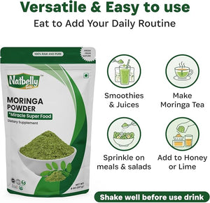 100% Raw and Natural Moringa Leaf Powder,Miracle Superfood with Essential Amino Acids, Antioxidants and Anti Diabetic, 8 oz Resealable Bag
