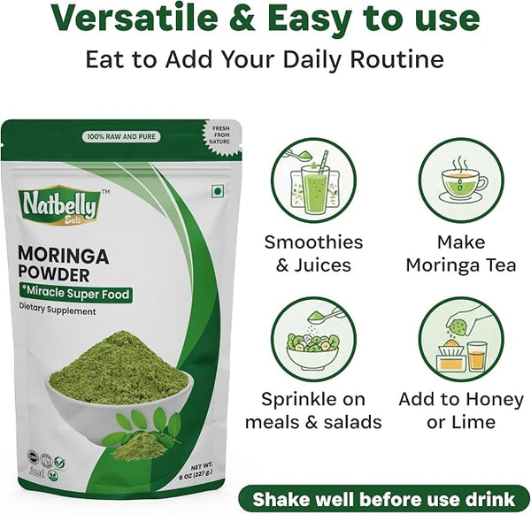 100% Raw and Natural Moringa Leaf Powder,Miracle Superfood with Essential Amino Acids, Antioxidants and Anti Diabetic, 8 oz Resealable Bag