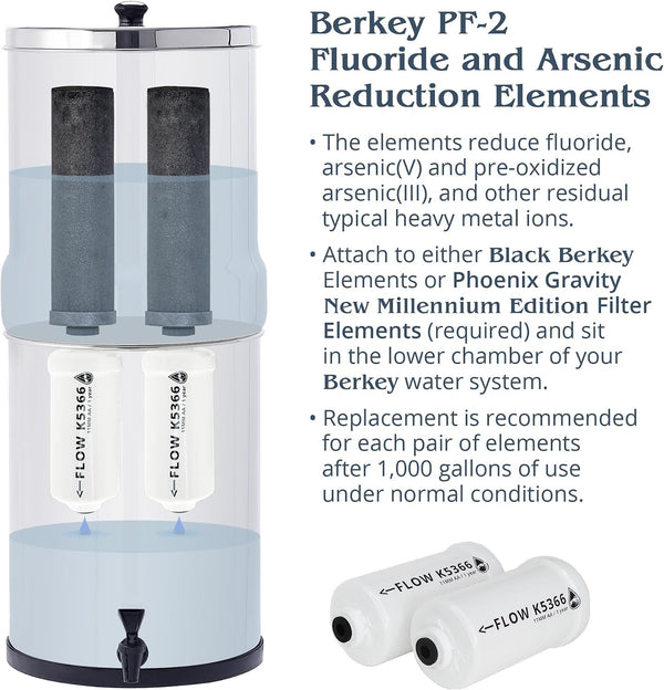 Berkey PF-2 Fluoride & Arsenic Reduction Elements – 4 Filters (2 Sets of 2) Authentic