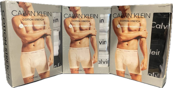 Calvin Klein Men's Cotton Stretch 3-Pack Trunks – Black, White & Grey