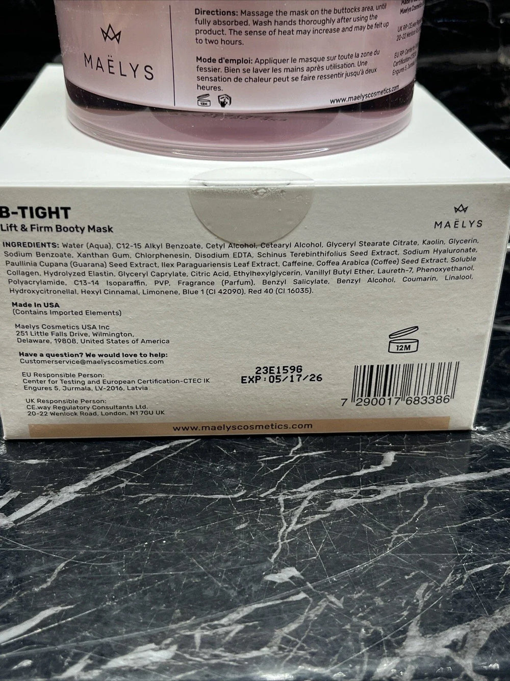 MAËLYS B-TIGHT Lift & Firm Booty Mask 3.4 oz – Brazilian Peppertree & Caffeine Body Firming Cream