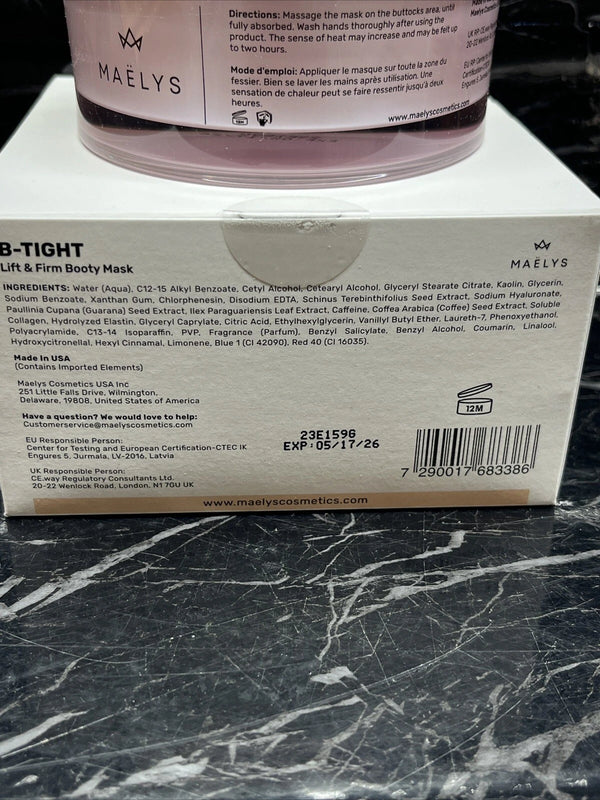 MAËLYS B-TIGHT Lift & Firm Booty Mask 3.4 oz – Brazilian Peppertree & Caffeine Body Firming Cream
