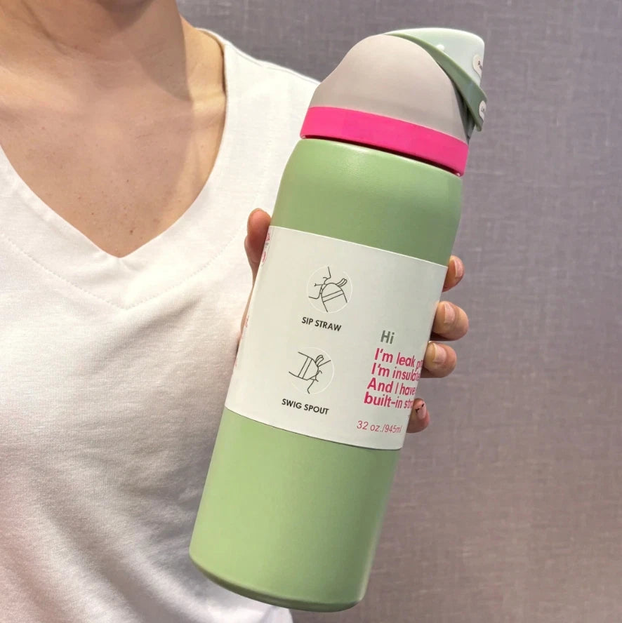 Owala FreeSip Insulated Stainless Steel Water Bottle 32 oz – Avocado, Built-In Straw, BPA-Free