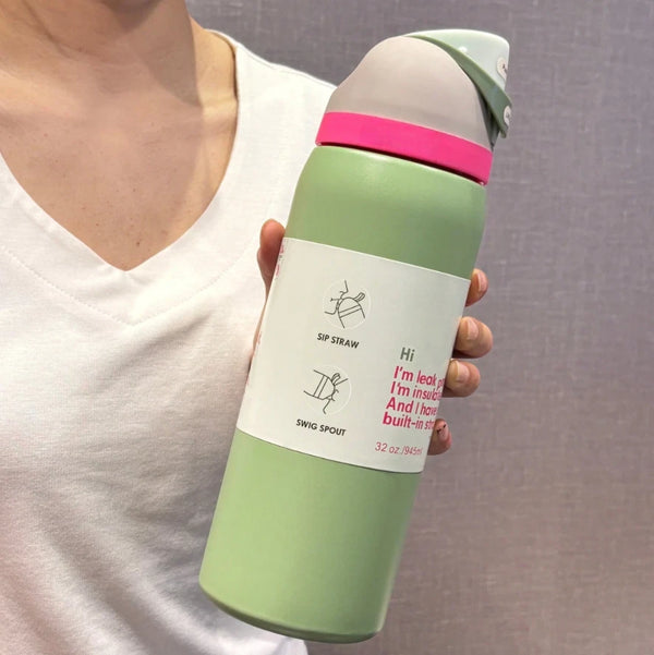 Owala FreeSip Insulated Stainless Steel Water Bottle 32 oz – Avocado, Built-In Straw, BPA-Free